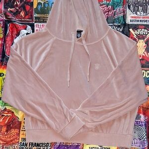 Rare Victoria Secret Velour Ribbed Cropped Hoodie Dusty Mauve Pink